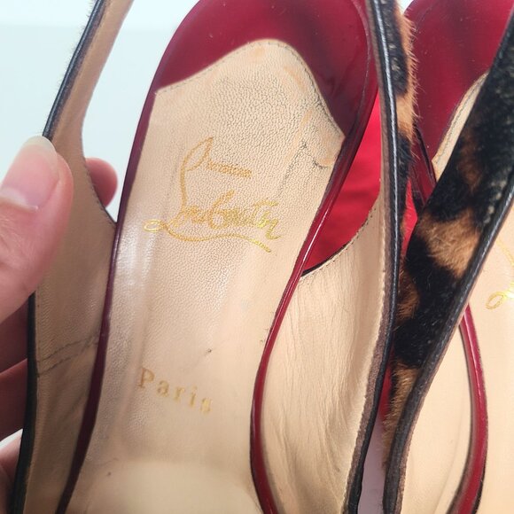 Christian Louboutin Leopard Cheetah Print Calf Hair Slingback Peep Toe Heels 39 - Picture 6 of 11